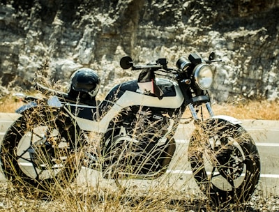 a motorcycle parked on the side of the road